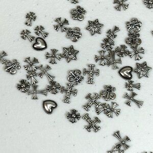 Silver Cross and Heart Charms For Nail Art